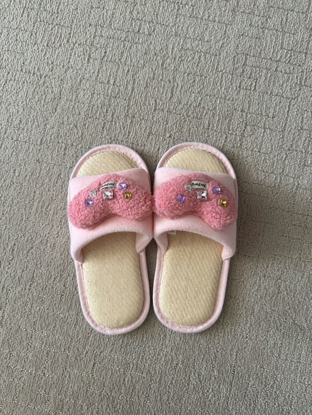 Pink Fuzzy Slippers with Gem Accents